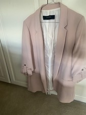 Zara Basic Women's pale pink nude Blazer Jacket, Ruched Button Sleeve Size XL
