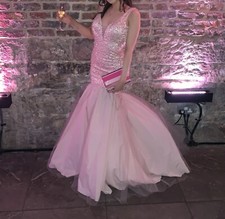 Mori Lee prom dress mermaid tulle sequin beaded embellished pink blush ball gown