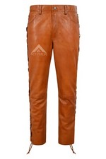 Mens Biker Leather Trouser Tan
