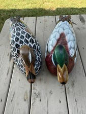 2 Red Clay 10” Decorative Hand Painted Ducks Read