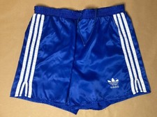 VTG Adidas Shorts Nylon Sprinter Blue Running Ibiza Glanz Striped Gay D7 32-38”