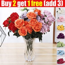 10 Heads Silk Rose Artificial Flowers Bouquet Wedding Garden Home Party Decor UK