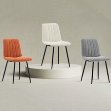 4Pcs Chenille Fabric Dining Chairs with Upholstered Seat & Metal Legs Multicolor