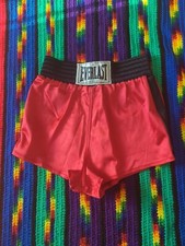 Vintage Men's EVERLAST Satin Shiny Boxing Trunks Skinners Black Red USA Size M