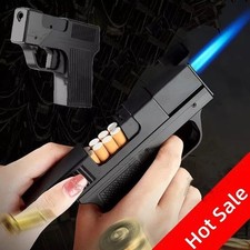 CIGARETTE STORAGE Jet Flame Lighter Gun/Pistol Cigar Case Gift Butane Pipe BBQ