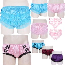 UK Men Sissy Frilly Satin
