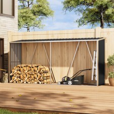 Outdoor Galvanised Steel Log Store Wood Firewood Storage Rack Metal Garden Shed