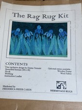 Vintage Emma Tennant Irises Rag Rug Kit Canvas+Prodder Hook + Trim 36 X24 in