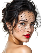 Black Mesh Veil Headband 1920S