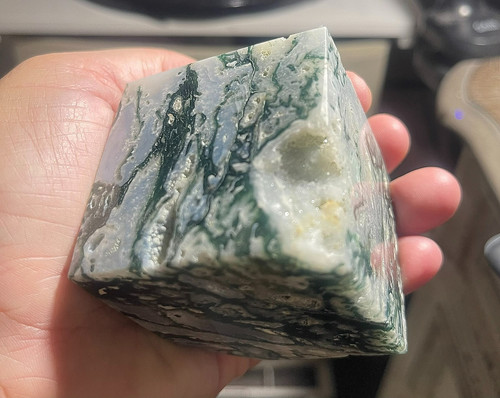 Natural moss agate cube - moss,