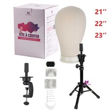 21-23'' Wig Cork Canvas Block Head with Mannequin Tripod Head Holder Stand Pins