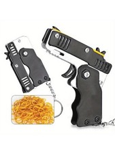 Mini Metal Rubber Band Gun Keychain Toy with 60 Bands for Indoor Outdoor Fun UK