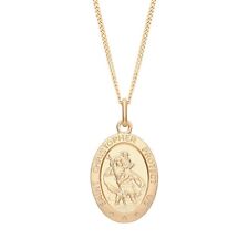 9ct Yellow Gold on Sterling Silver Oval St Christopher Pendant Neckace 16 18 20"