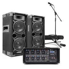 MAX26 Dual 6" Passive Speaker PA System with PDM-C805A Mixer and Microphone