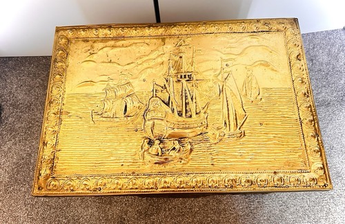 Brass embossed coal box - embossed, log