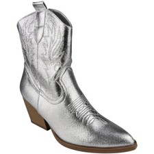 Womens Western Ankle Cowboy Boots Shoes Ladies Zip Heel Gold Silver Festivals