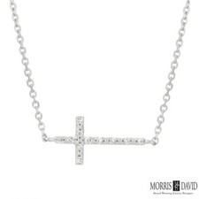 0.08 Carat Natural Diamond Cross Necklace 14K White Gold G SI 