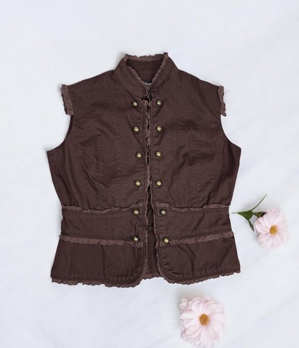 Brown ruffle vest - vest, grunge