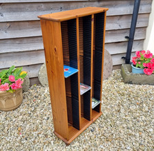 Vintage Pine Wooden CD Storage Rack Large Holds 183 CDs Stand Holder, 3 Column