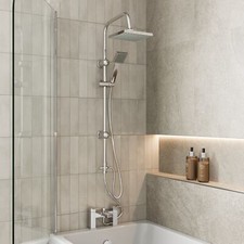 Bath Shower Mixer Tap with Dual Outlet Rainfall Shower Heads Silver Chrome