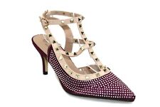 WOMENS LADIES STRAPPY DIAMANTE STUDDED SATIN PARTY WEDDING SHOES SIZE 3-8