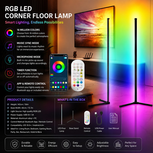 Rgb led corner floor lamp - led,