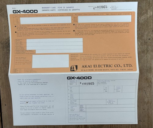Akai 400d original warranty - gx,