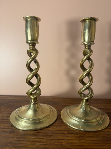 Pair edwardian brass barley - of,