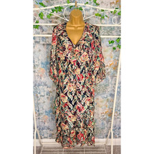 Joanna Hope Foil Midi Dress Size 12 Patterned V-Neck Ruffle New 