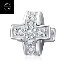 Sterling Silver 925 Charm Holy Cross Crucifix Bead Silicone Stopper Faith Love