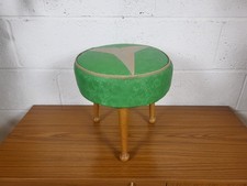 Vintage Mid-Century Sherborne Small Green Vinyl Round Stool Pouffe Retro 70's