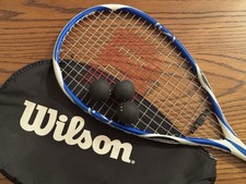 Wilson K Factor Arophite Black Squash Racket - Blue & White incl. Case & Balls 