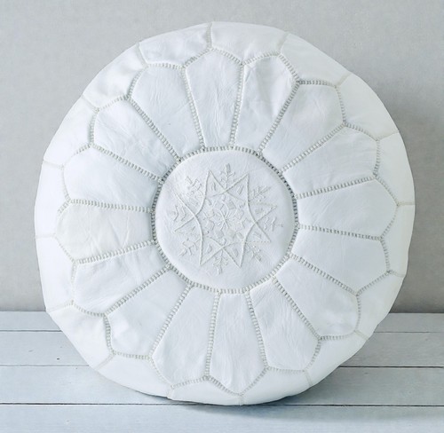 Moroccan white leather pouffe - ,