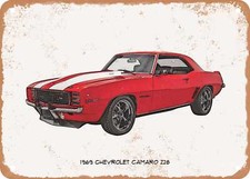 Classic Car Art - 1969 Chevy Camaro Z28 Pencil Sketch - Rusty Look Metal Sign
