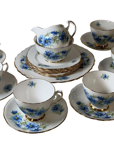 Colclough blue floral - blue, bone