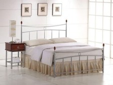 5ft Kingsize Metal Bed Frame, Silver Grey  Slatted Bedstead with Wood finishes