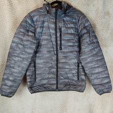 Free Country Mens Large Camo Grey Puffer Jacket Hooded Down Filled Zip Closure