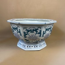 Vintage Oriental Planter Plant Pot Ceramic Chinese Hand Painted Jardiniere White