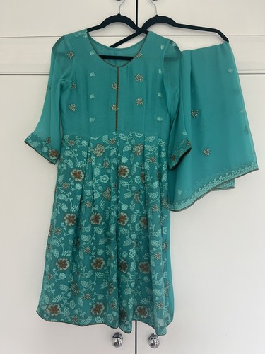 Green embroidered kurta - embroidered, kameez