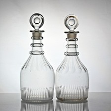 Georgian pair of three-ring Prussian style decanters