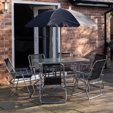 6 Person Garden Furniture Patio Set Table, 6 Chairs & Parasol