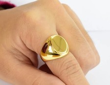 Men's Solid Heavy 10K Yellow Gold Over Flat Top Plain Oval Signet Dome Ring 8-17