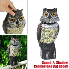 360° Rotating Head Realistic Owl Decoy Deterrent Sound Bird Pigeon Crow Scarer