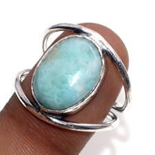 925 Silver Plated Larimar Ring Handmade Gemstone Jewelry Size US 7.5 GW