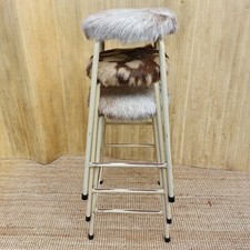 *2 LEFT* Fab Vintage Retro Mid Century Cream Steel Stacking Tall Stools Goatskin