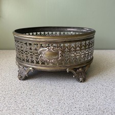 Vintage Brass Filigree-Style Metal Trinket Stand on Small Legs Condiment Holder