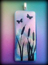Dichroic Glass Pendant  Butterfly Sunset Northern Lights  Glow Fused Glass Art
