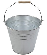 12L GALVANISED METAL BUCKET STEEL HEAVY DUTY WOODEN HANDLE FIRE GARDEN STRONG