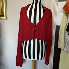 Rundholz Dip Ladies Red Fine Knit Cropped Split Back Cardigan Knit Sz M FAB!