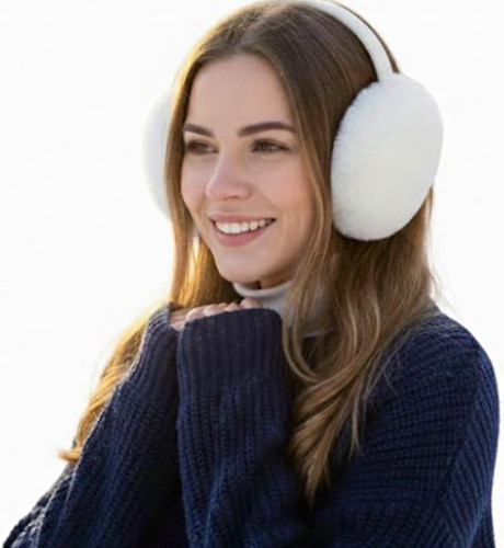 White plush foldable ear muffs - white,